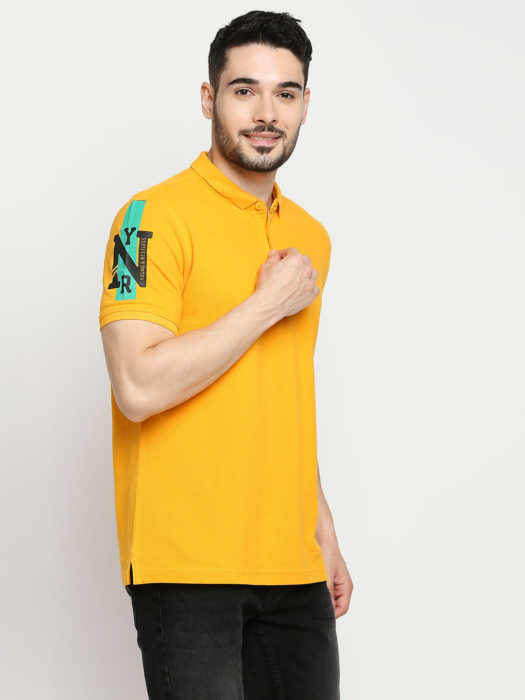 Spykar Chrome Yellow Cotton Half Sleeve Plain Polo Casual T-Shirts For Men