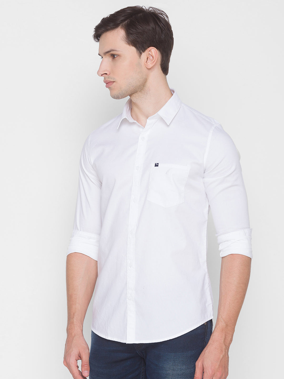 Spykar Slim Fit White Cotton Men Shirt