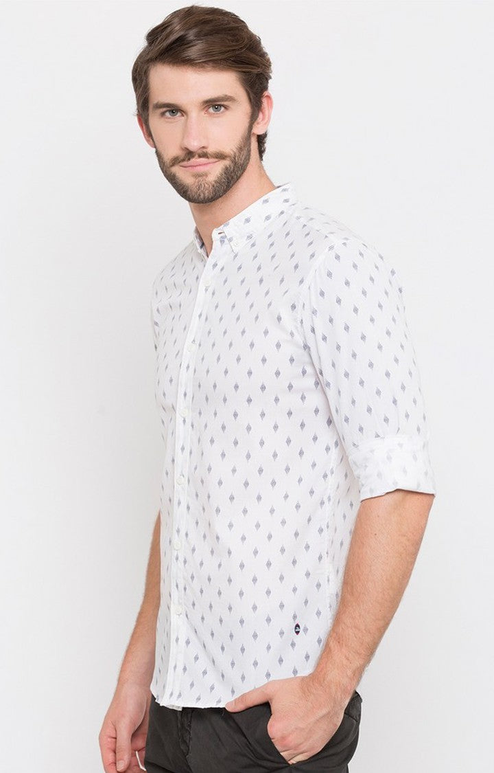 Spykar Men'S White Cotton Printed Casual Shirts