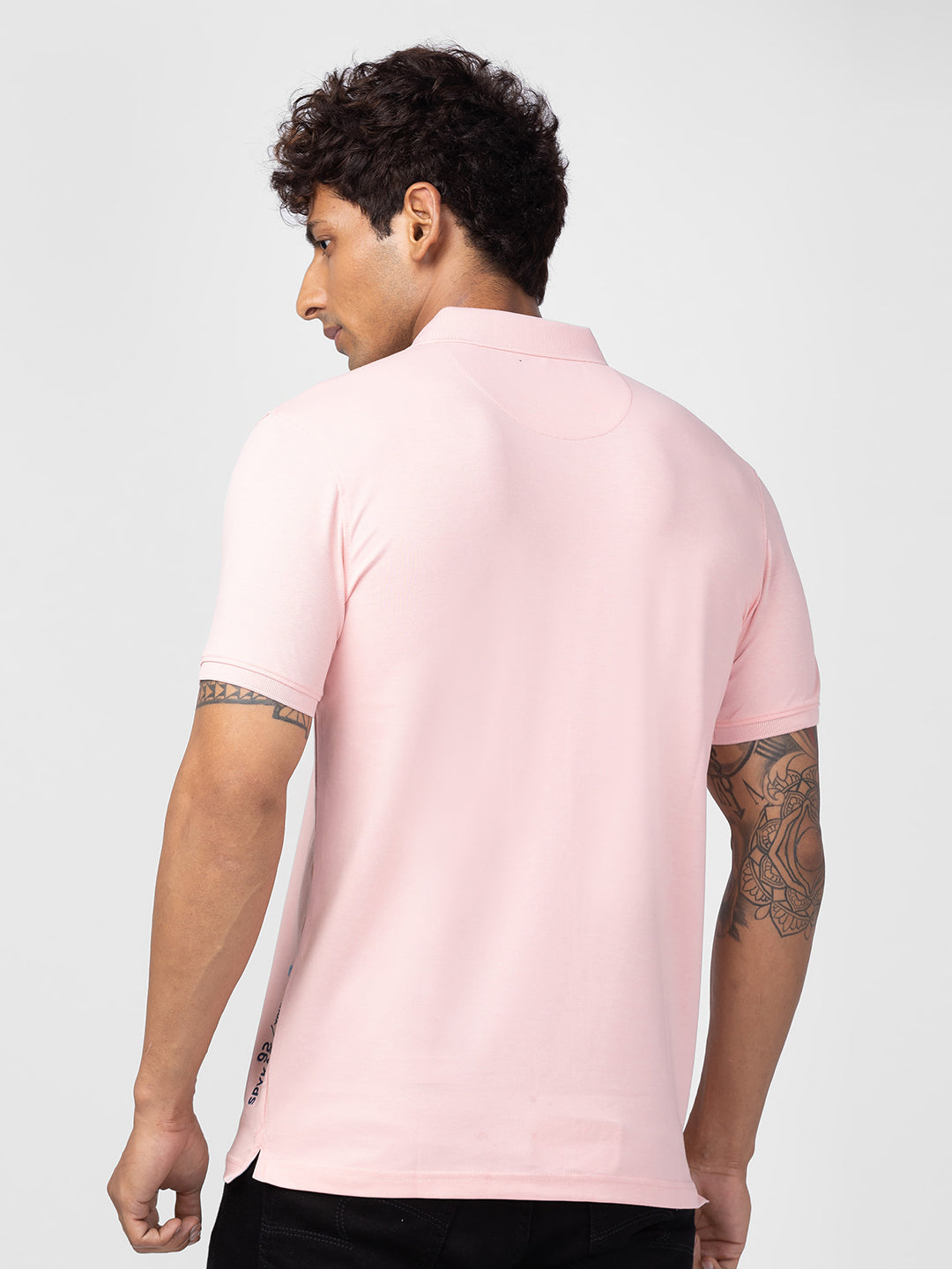 Spykar Men Peach Pink Cotton Regular Fit Half Sleeve Plain Polo T-Shirt