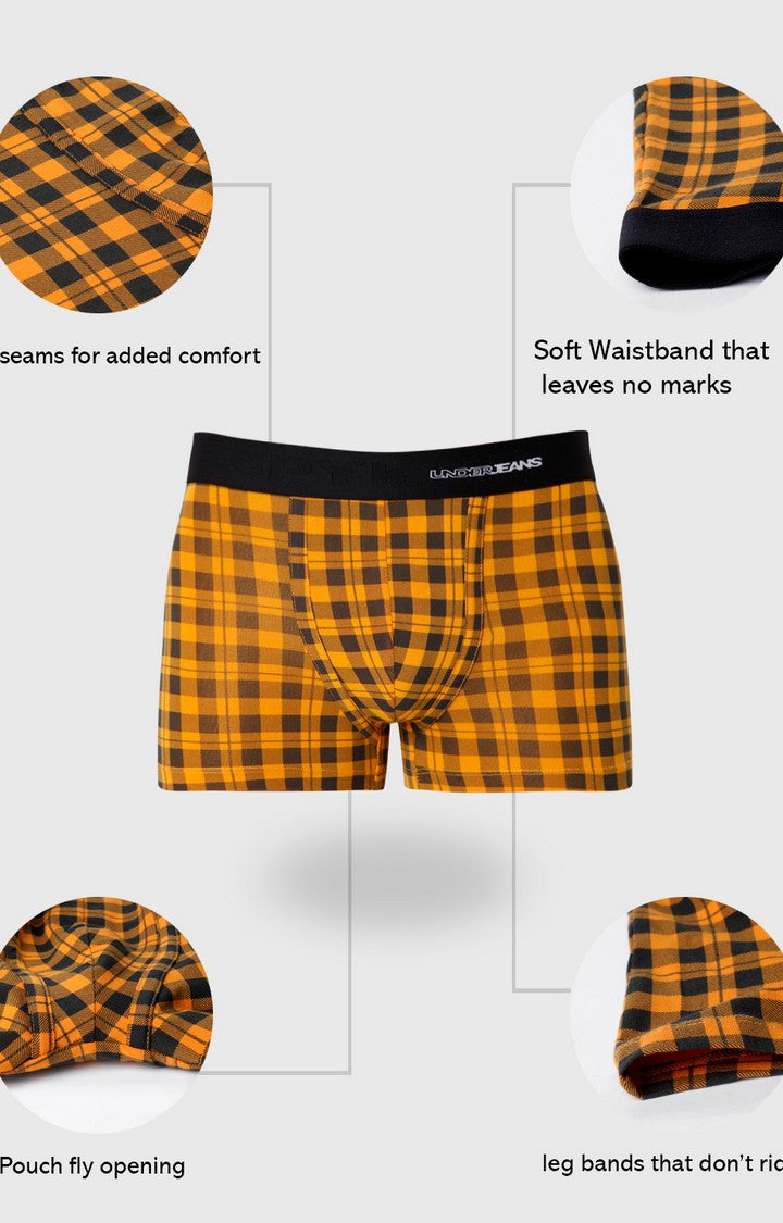 Underjeans By Spykar Men Orange Check Cotton Blend Trunk