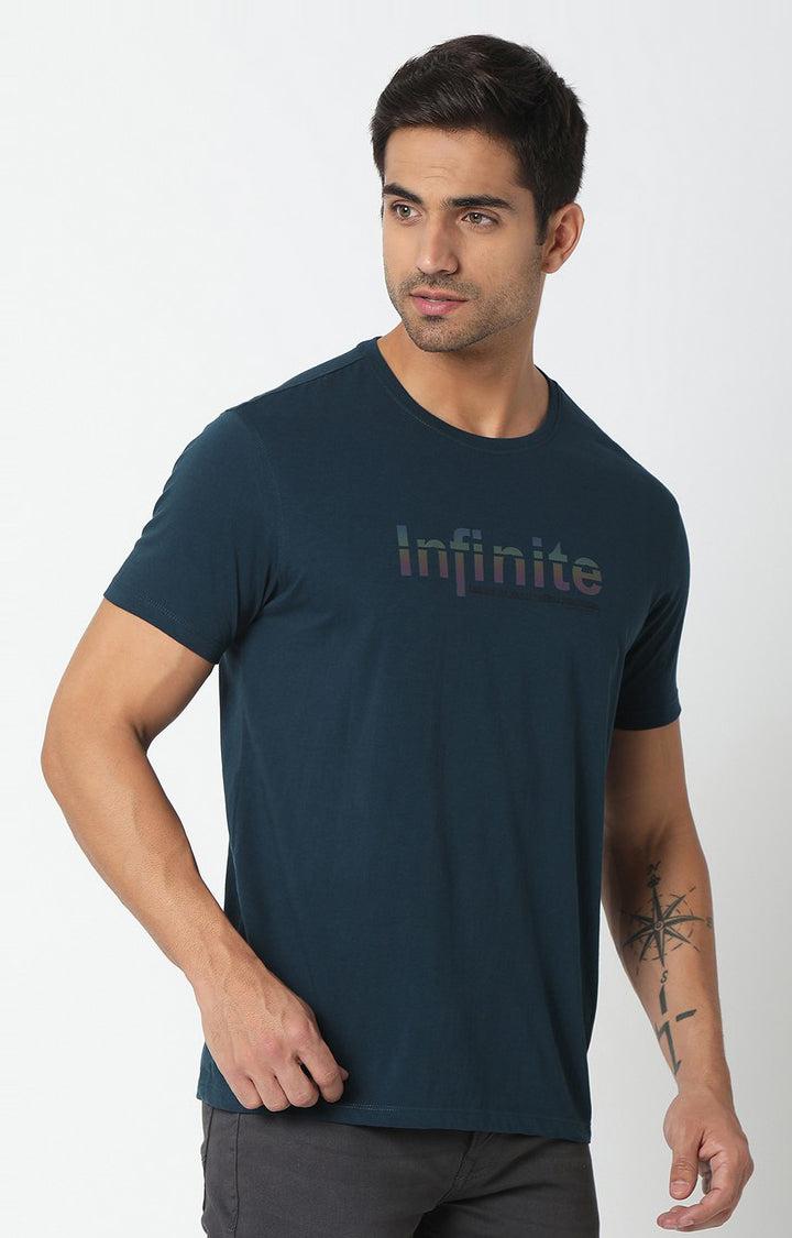 Spykar Men Blue Cotton Printed Round Neck T-Shirt