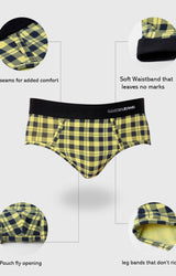 Underjeans By Spykar Men Yellow Check Cotton Blend Brief