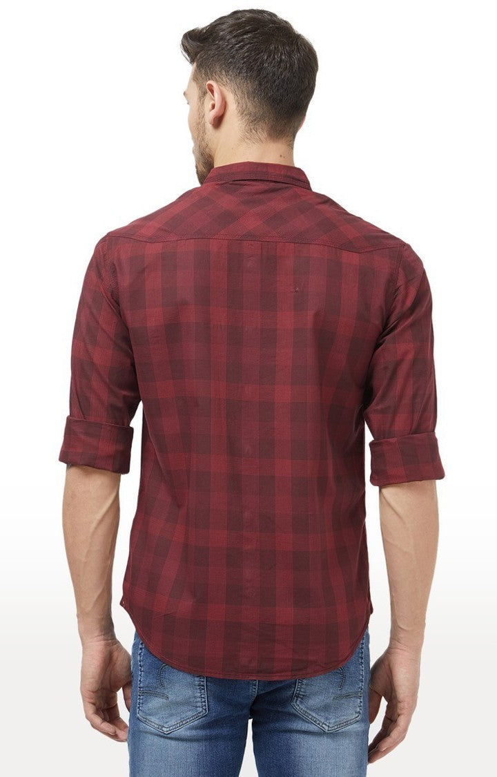 Spykar Men'S Red Cotton Checked Casual Shirts