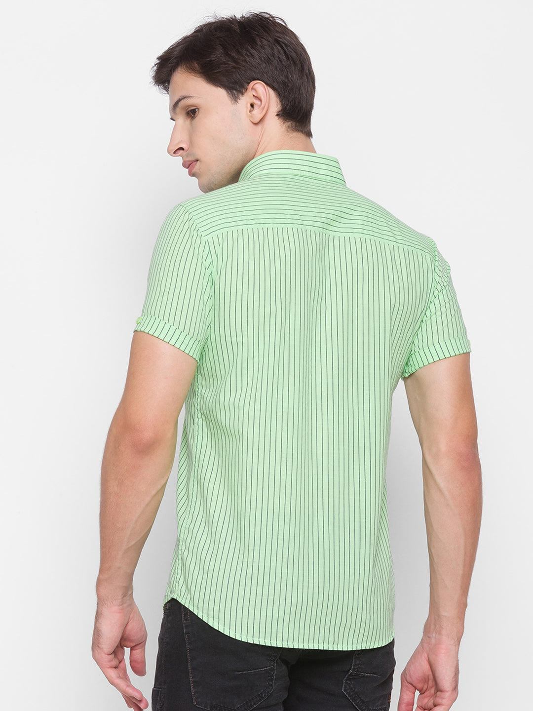 Spykar Slim Fit Green Cotton Men Shirt