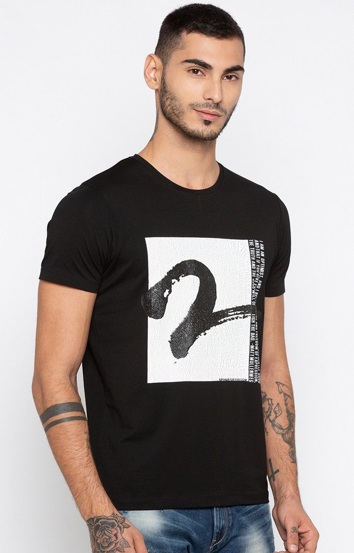 Spykar Black Printed Slim Fit Men T-Shirts