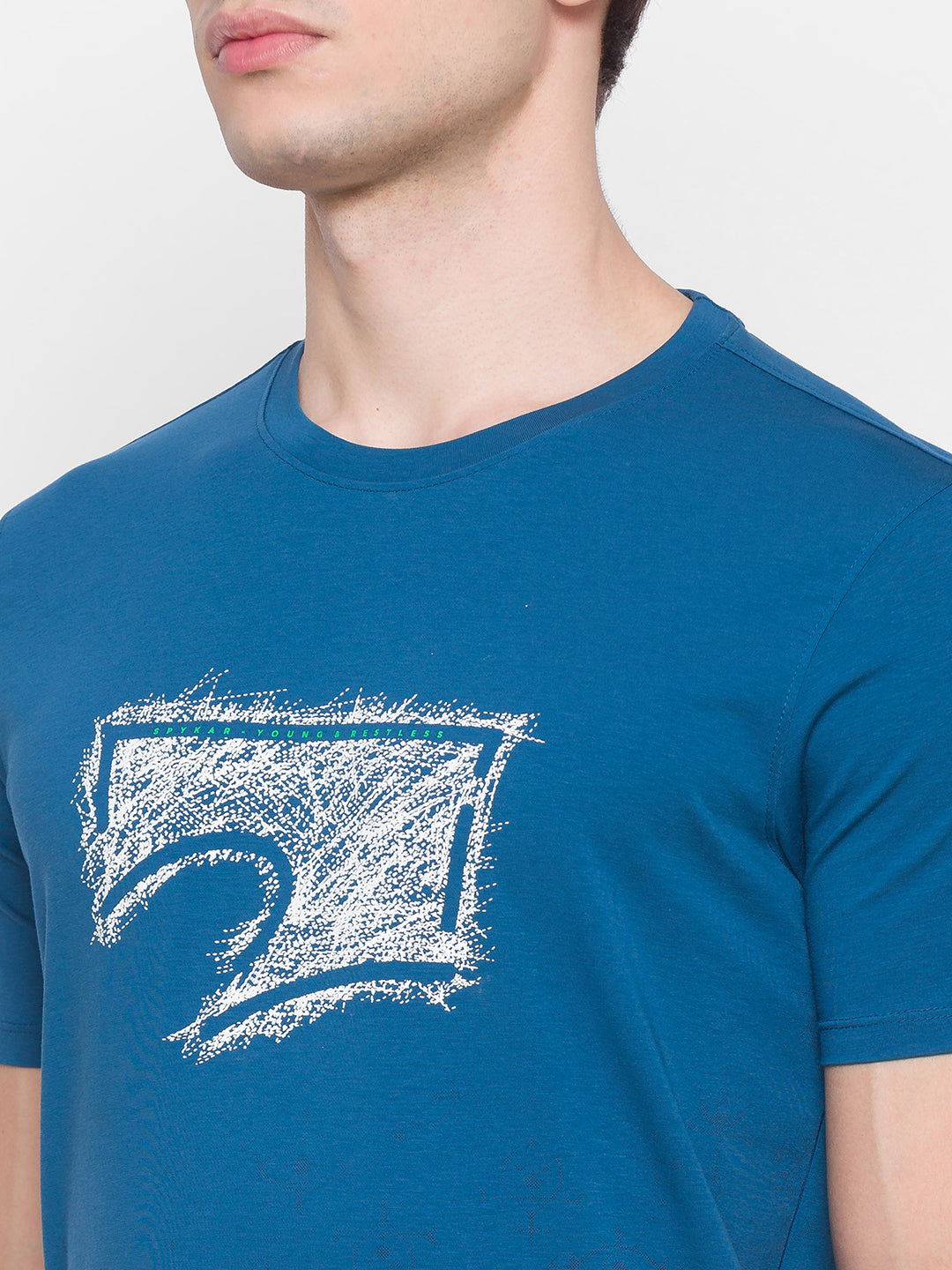 Spykar Blue Cotton Men T-Shirt