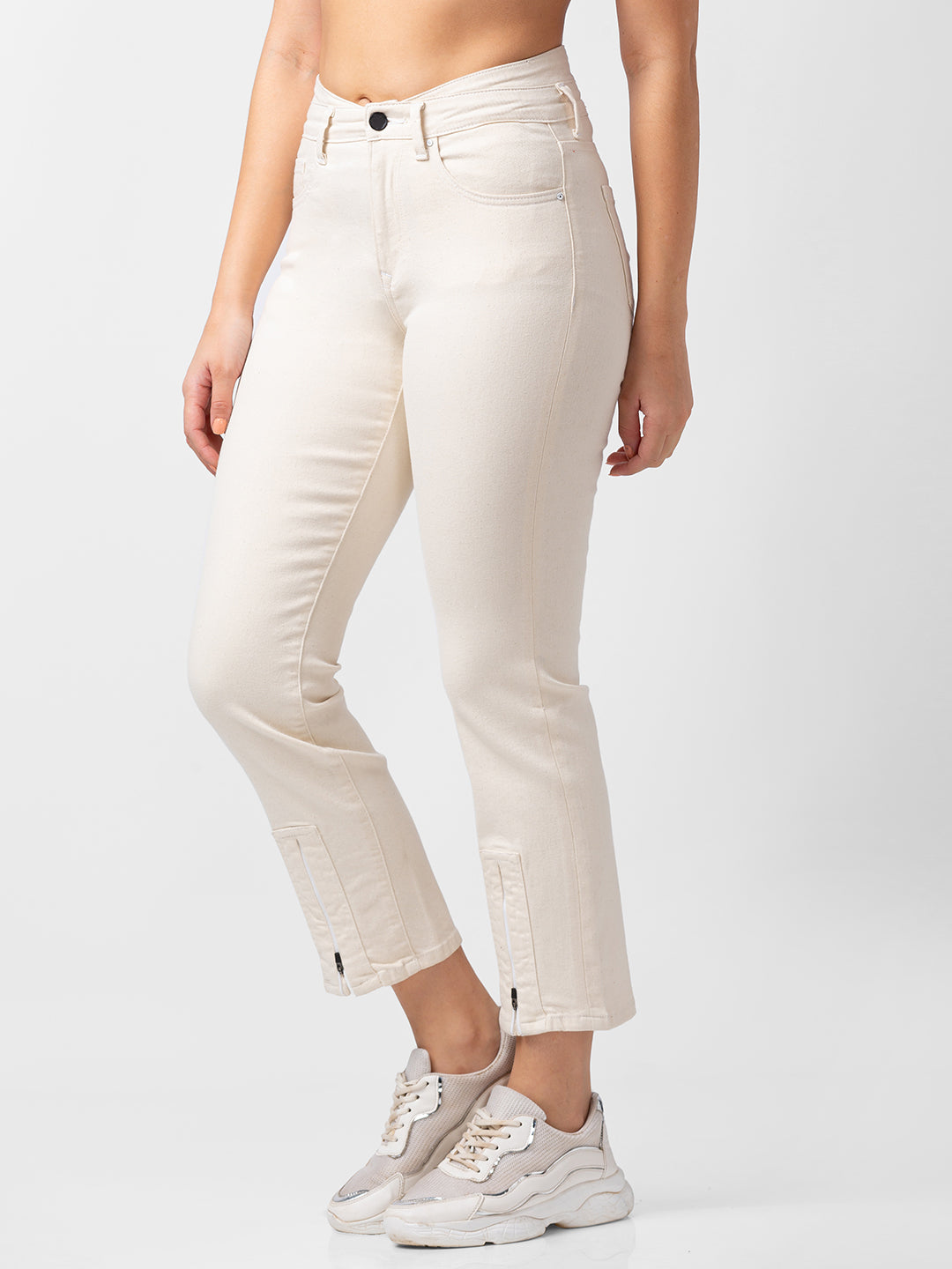Spykar Women Off White Lycra Slim Straight Fit Ankle Length Jeans (Emma)