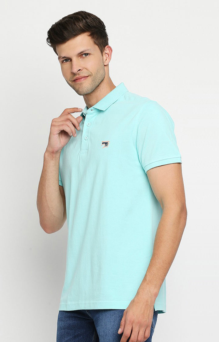 Spykar Men Blue Cotton Printed Half Sleeve Polo T-shirt