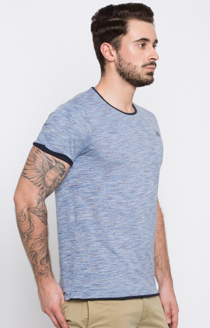 Spykar Blue Melange Slim Fit Men T-Shirts