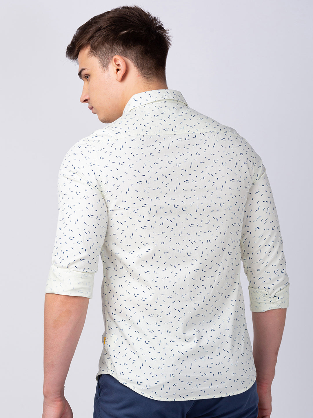 Spykar Men White Cotton Slim Fit Printed Shirt