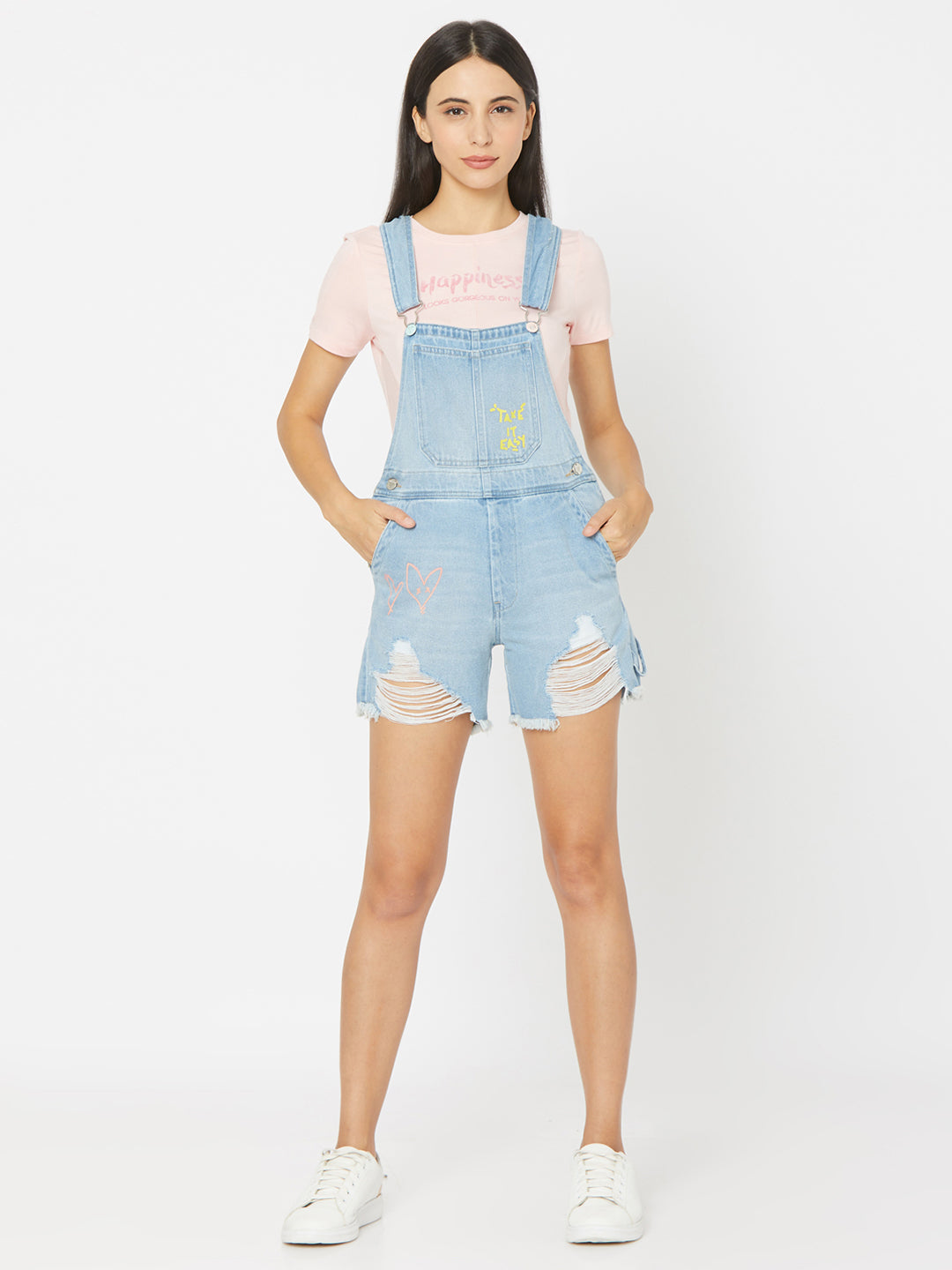 Spykar Light Blue Slim Fit Mid-Rise Dungaree (Slim Fit Straight)