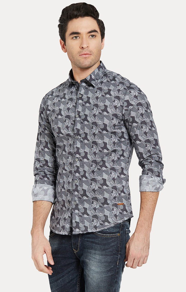 Spykar Men Black Cotton Slim Fit Full Sleeve Printed Shirt