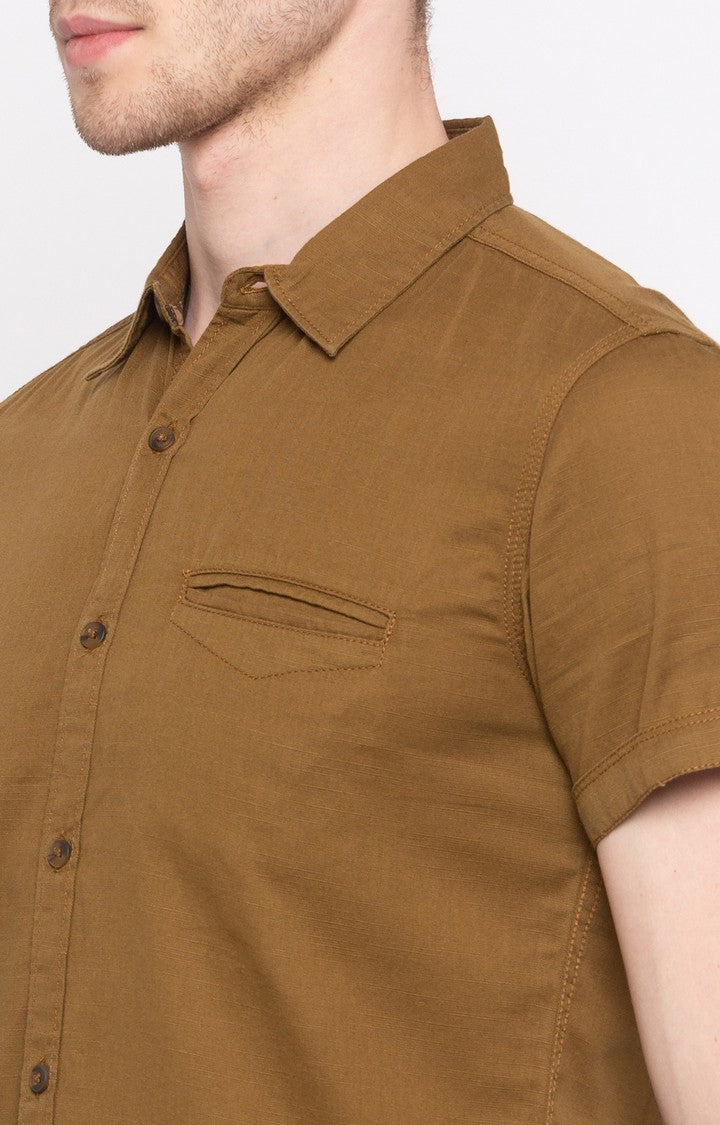 Spykar Men'S Brown Cotton Solid Casual Shirts