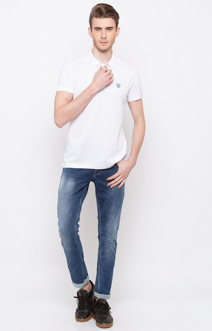 Spykar White Solid Slim Fit Polo T-Shirt