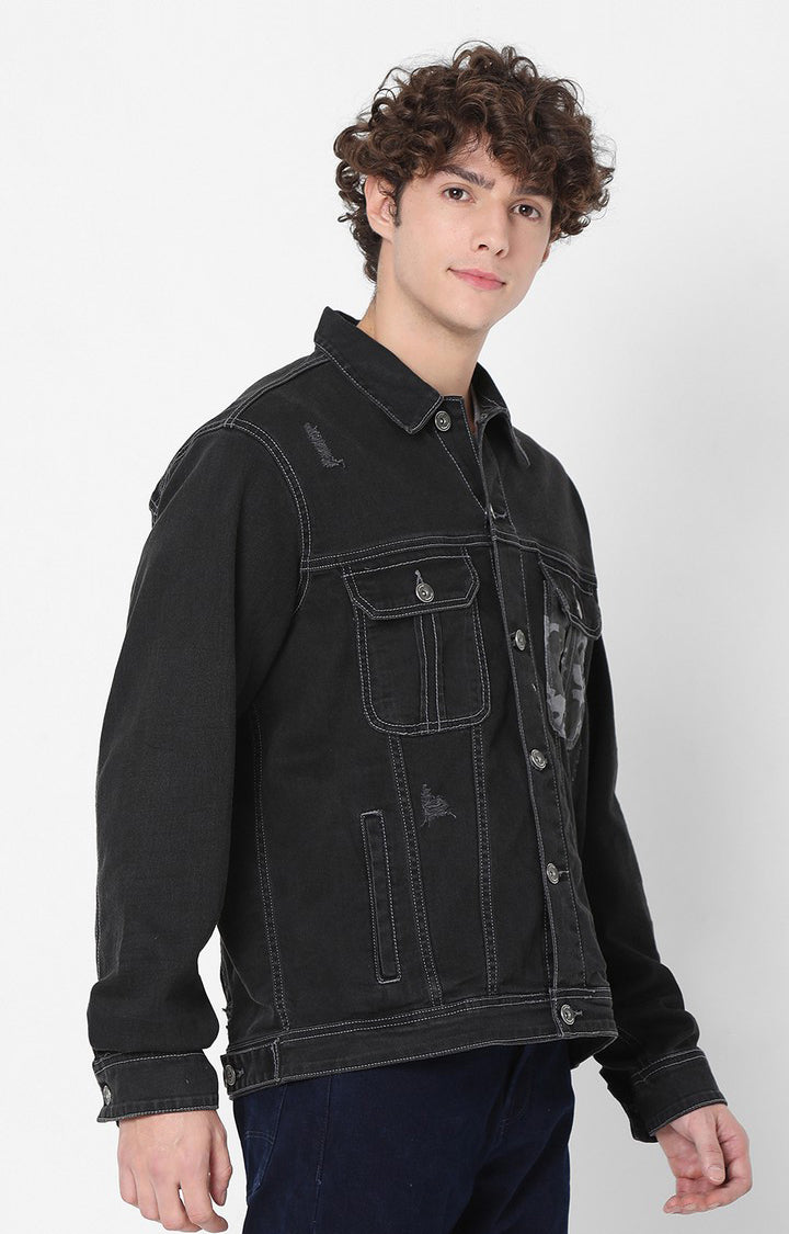 Spykar Black Full Sleeve Denim Jacket For Men