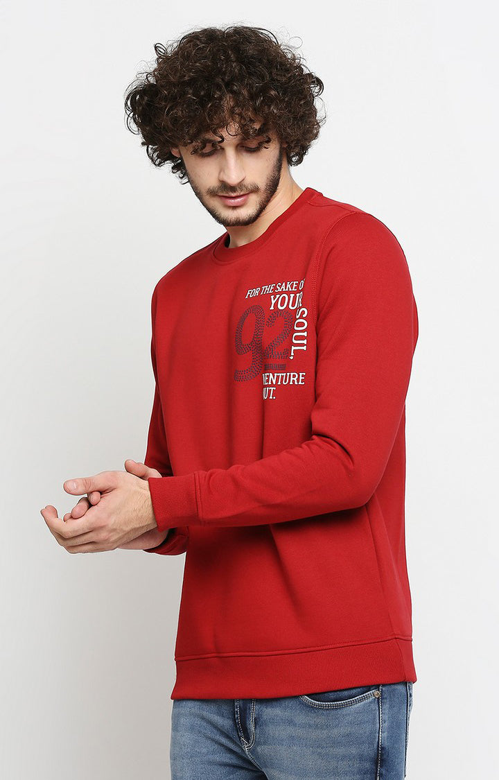 Spykar Men Red Cotton Regular Fit Sweatshirt