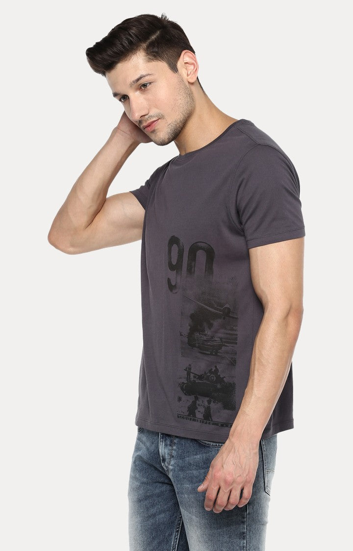 Spykar Grey Cotton Slim Fit T-Shirt For Men