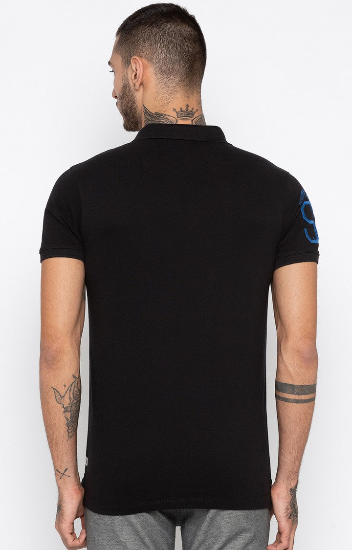 Spykar Black Solid Slim Fit Polo T-Shirt