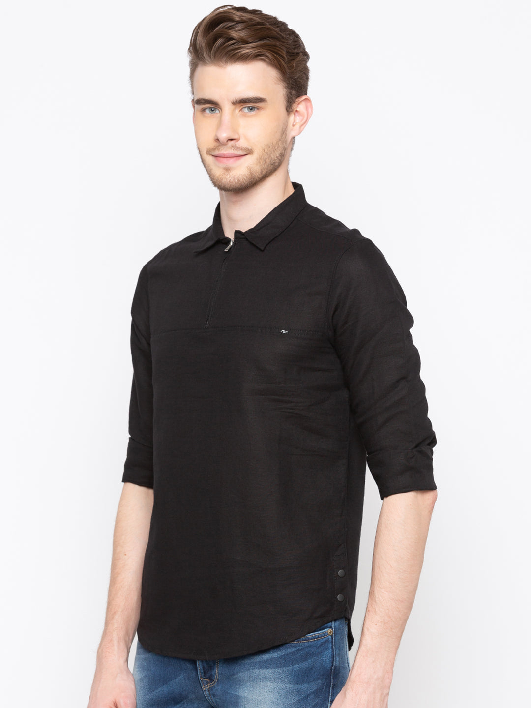 Spykar Men Black Solid Slim Fit Casual Shirt