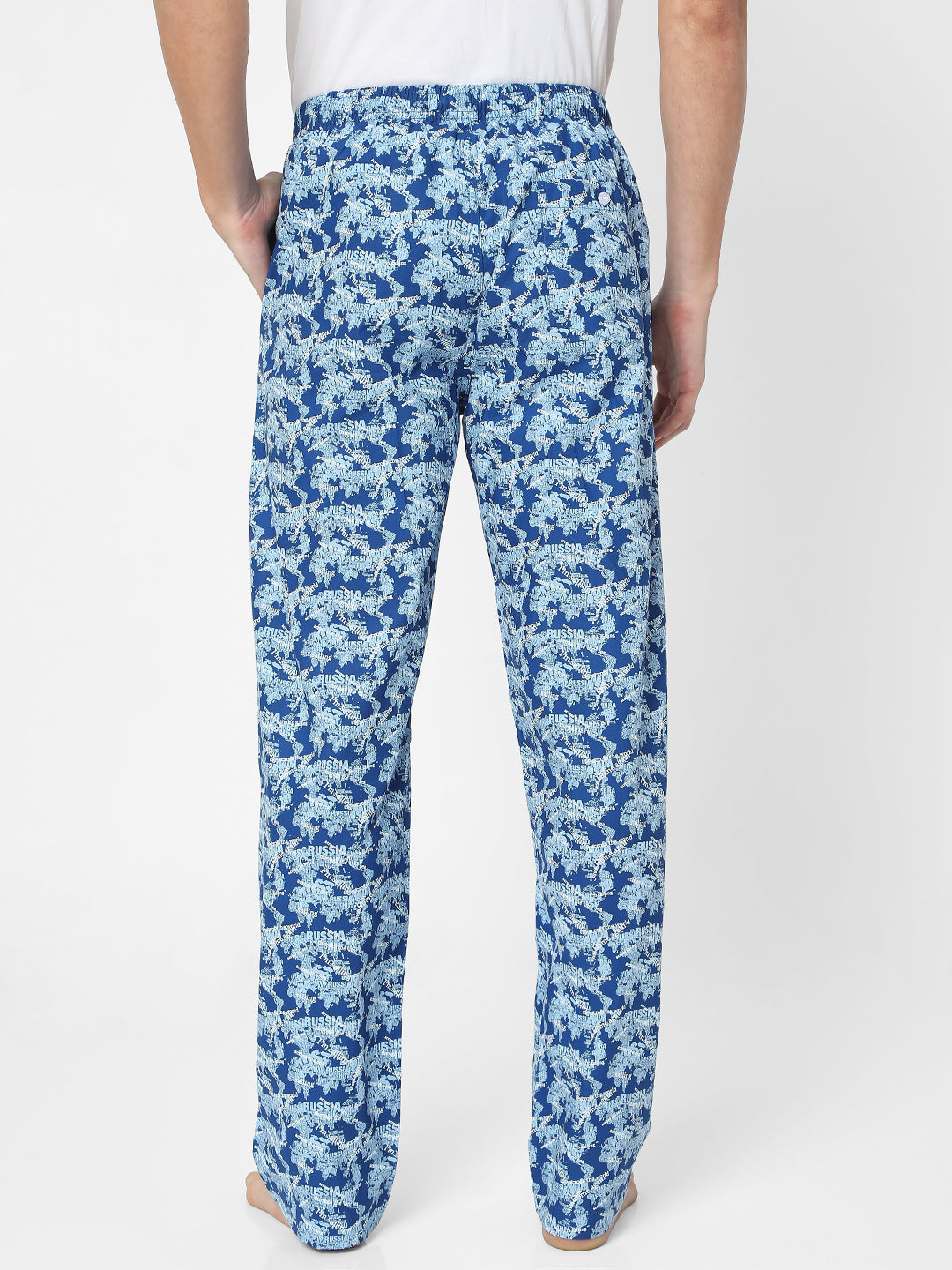 Men Premium Blue Cotton Blend Regular Fit Pyjama - UnderJeans by Spykar