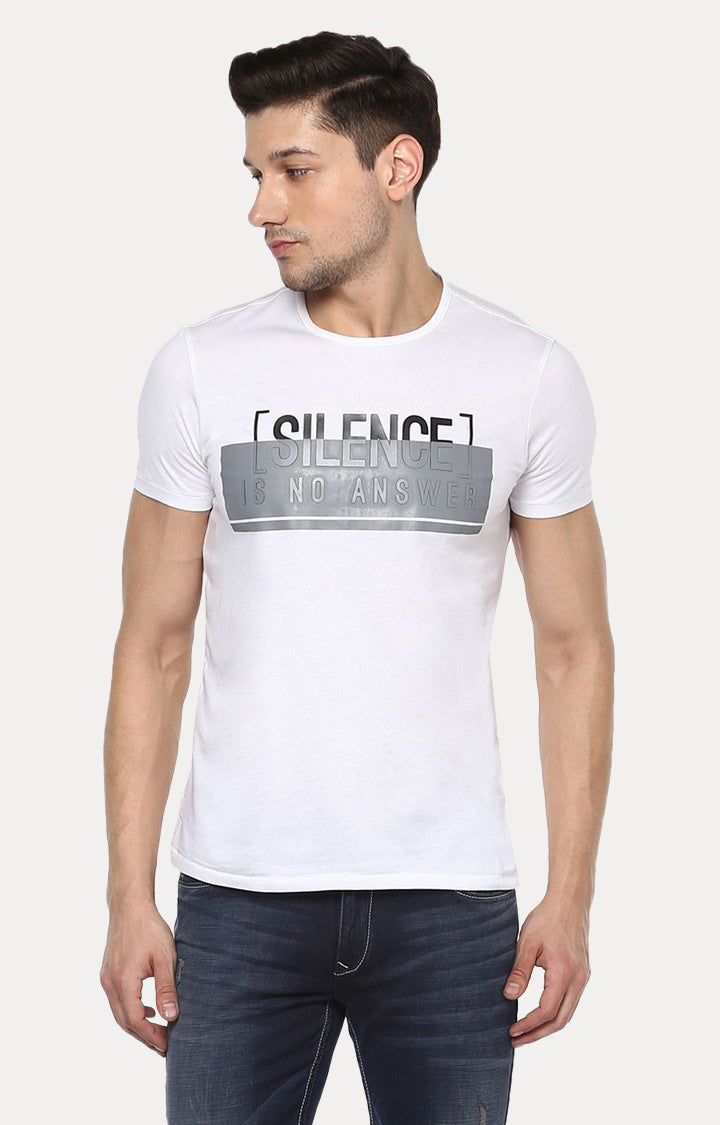 Spykar White Printed Slim Fit Men T-Shirts