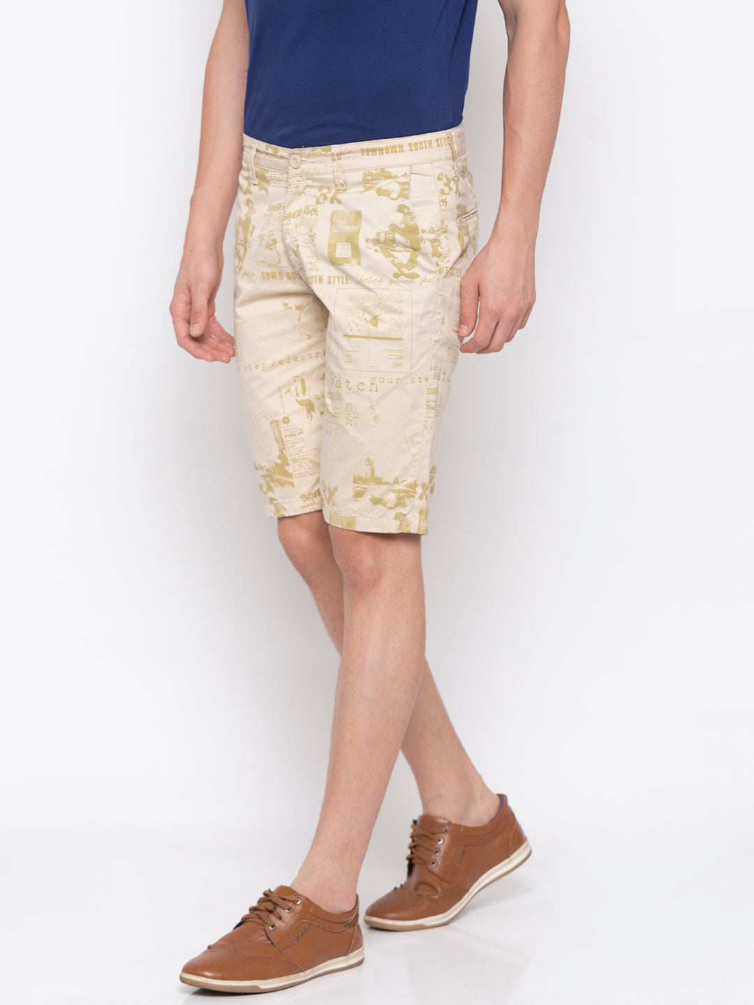 Spykar Men Beige Cotton Slim Fit Shorts