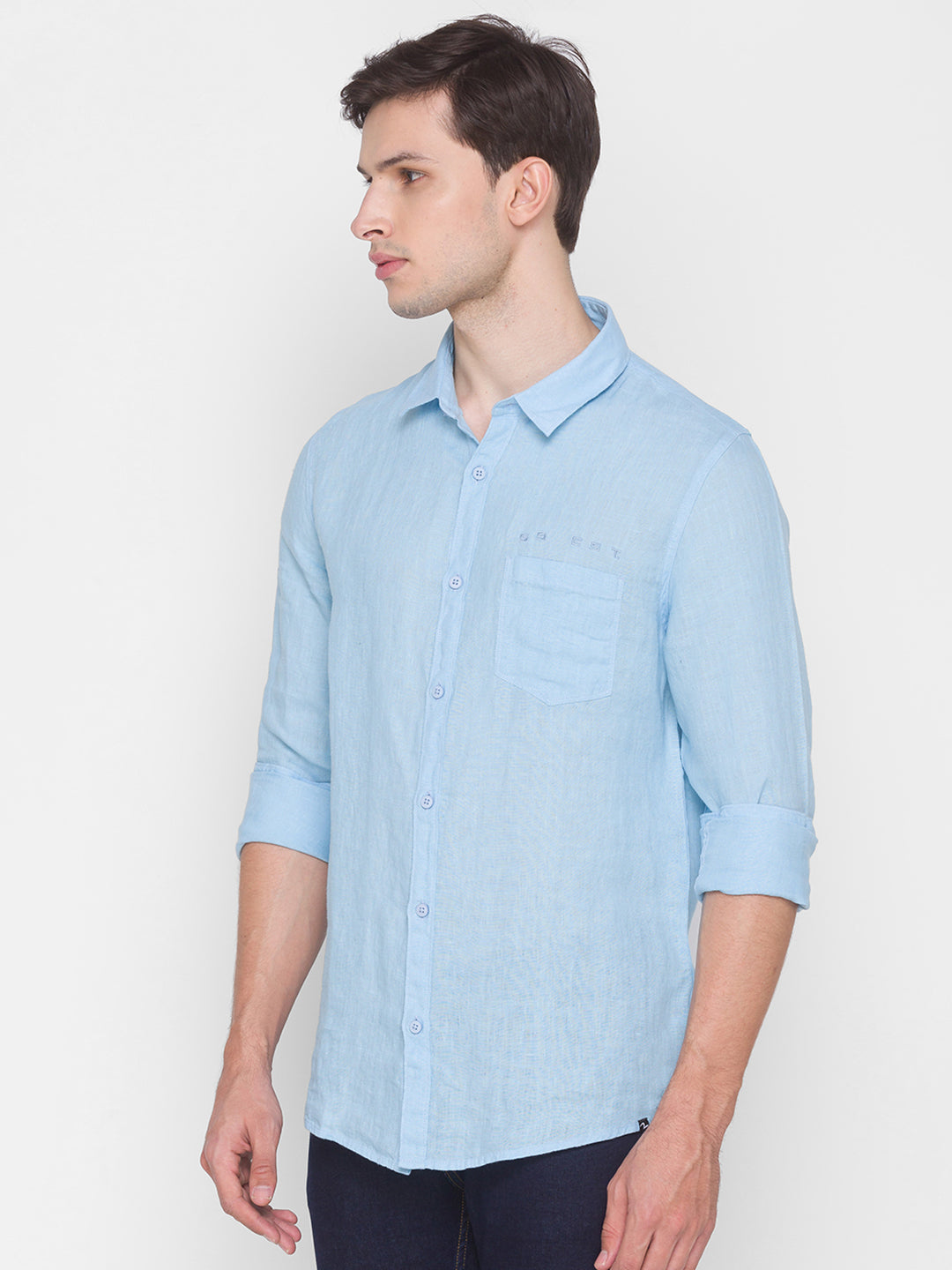 Spykar Slim Fit Blue Cotton Men Shirt