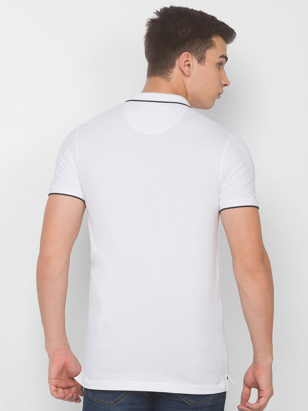 Spykar Men White Cotton Slim Fit Polo T-Shirt