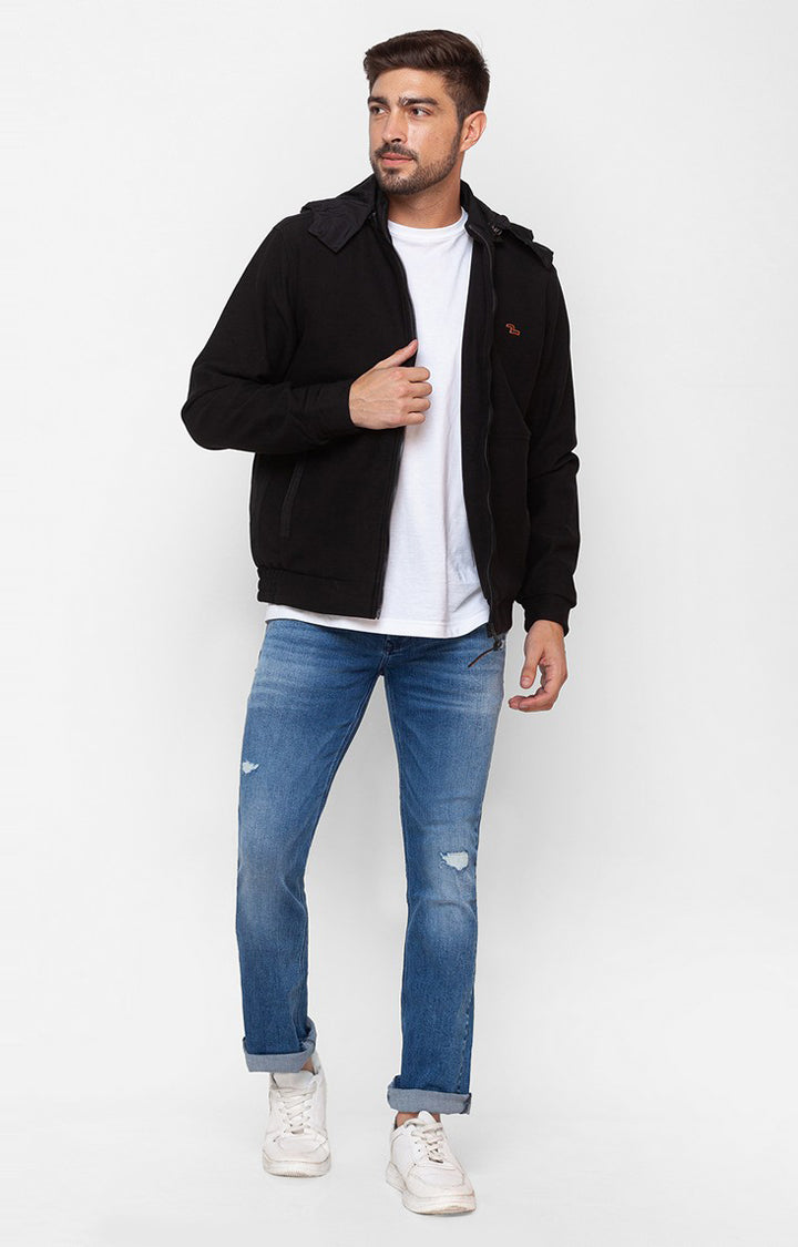 Spykar Jet Black Cotton Full Sleeve Casual Jacket For Men