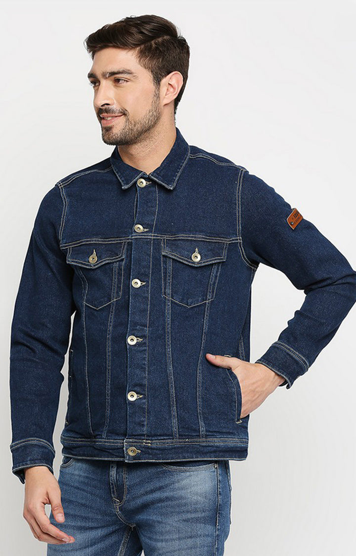 Spykar Men Blue Cotton Slim Fit Denim Jacket