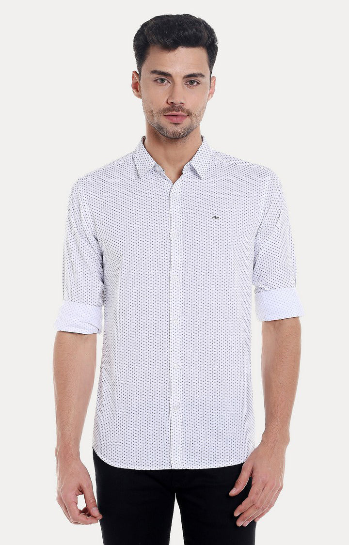 Spykar Men'S White Cotton Polka Dots Casual Shirts