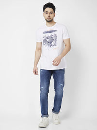 Spykar Men Mid Blue Cotton Slim Fit Narrow Length Mild Distressed Low Rise Jeans (Skinny)