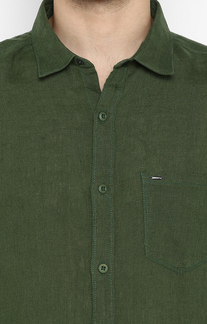 Spykar Men'S Green Linen Solid Casual Shirts