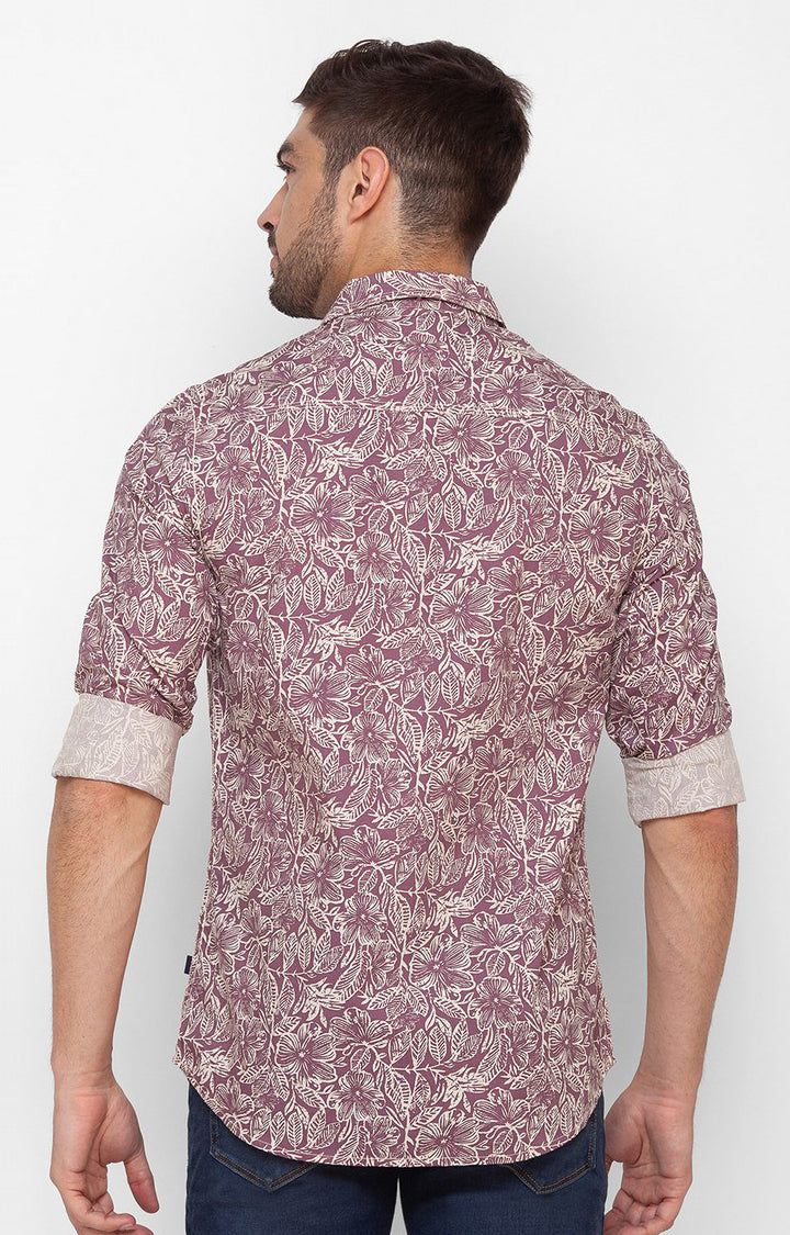 Spykar Mauve Pink Cotton Full Sleeve Printed Shirt For Men