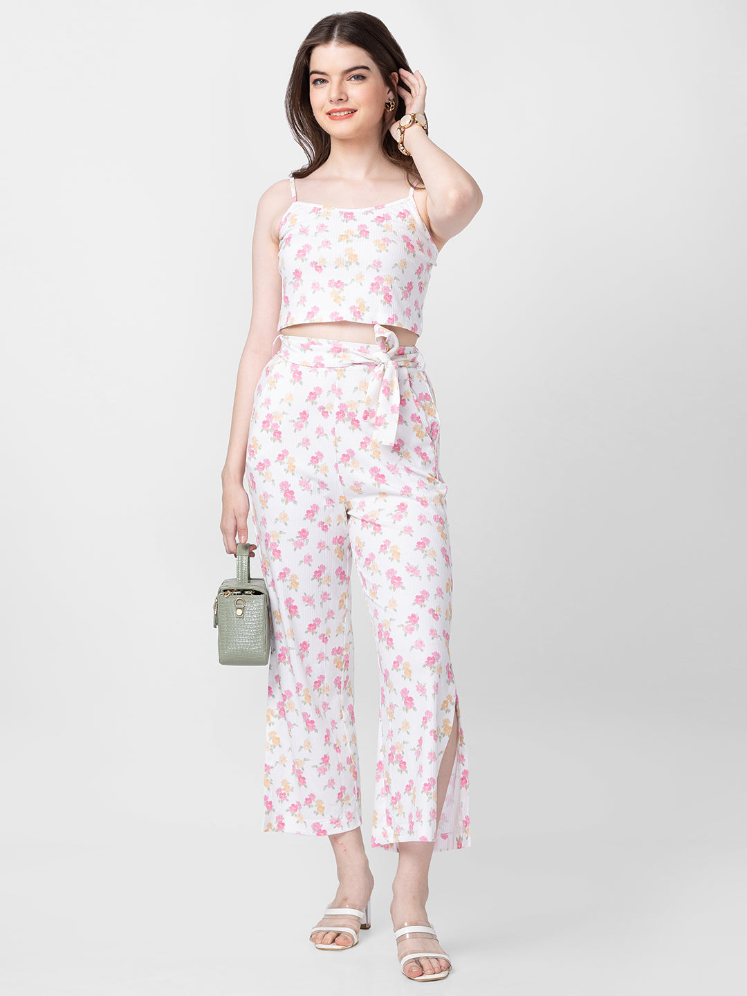Spykar Women Off-White Cotton Regular Fit Floral Print Trackpant