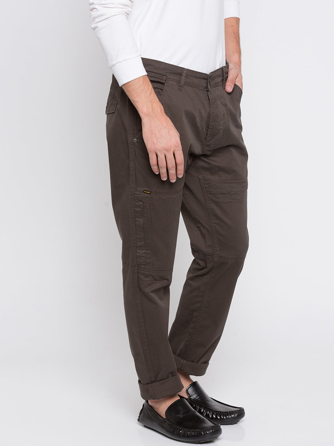 Spykar Men Brown Cotton Slim Fit Casual Trousers