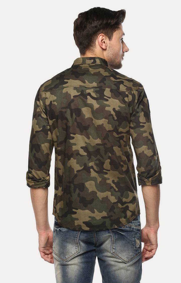 Spykar Men'S Green Cotton Camouflage Casual Shirts