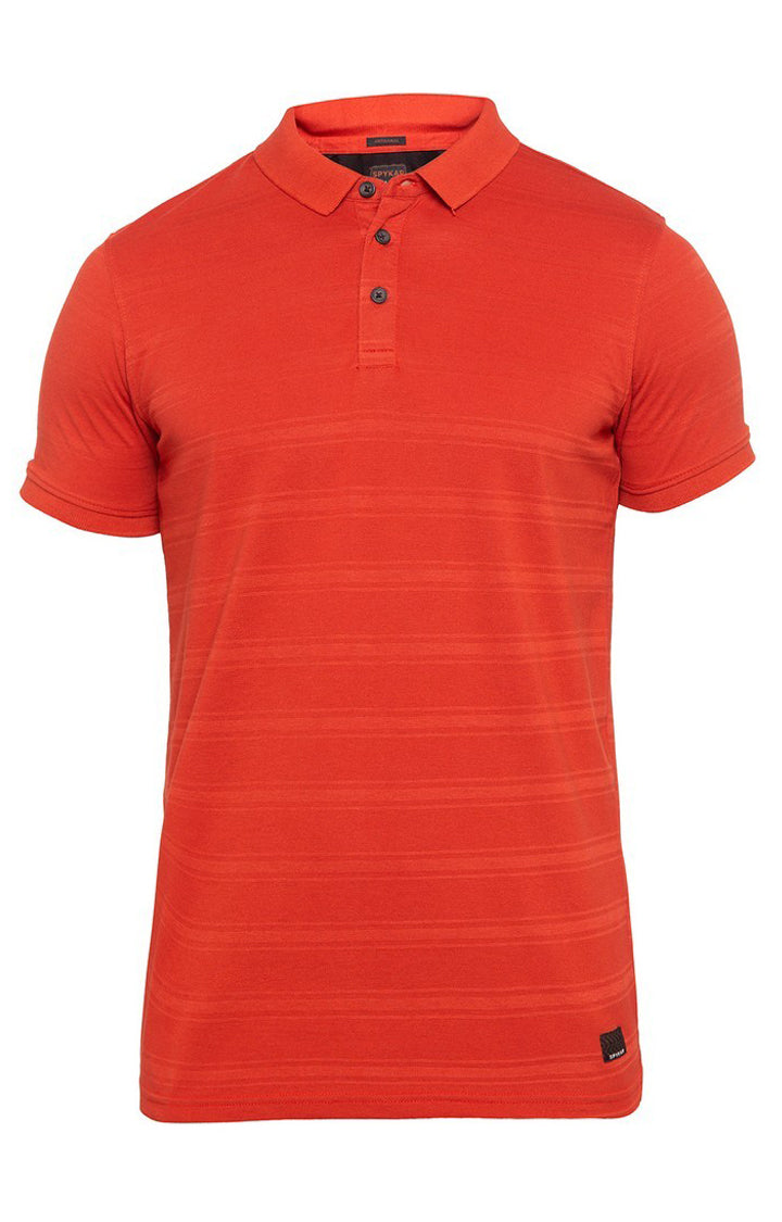 Spykar Red Cotton Slim Fit T-Shirt For Men