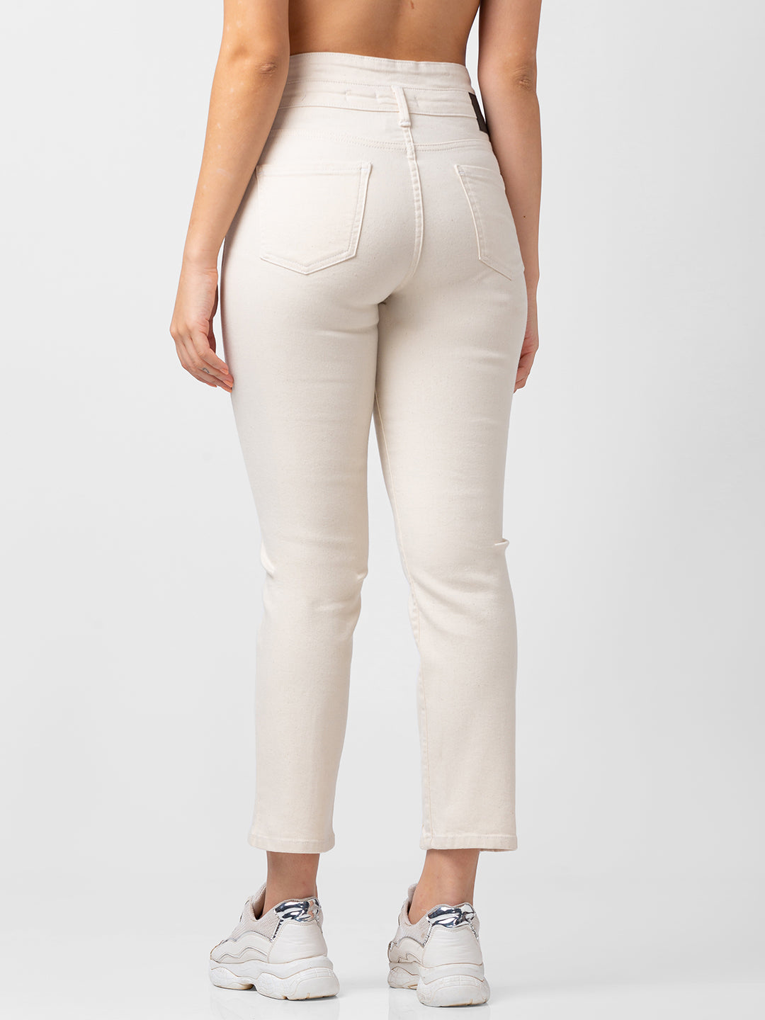 Spykar Women Off White Lycra Slim Straight Fit Ankle Length Jeans (Emma)