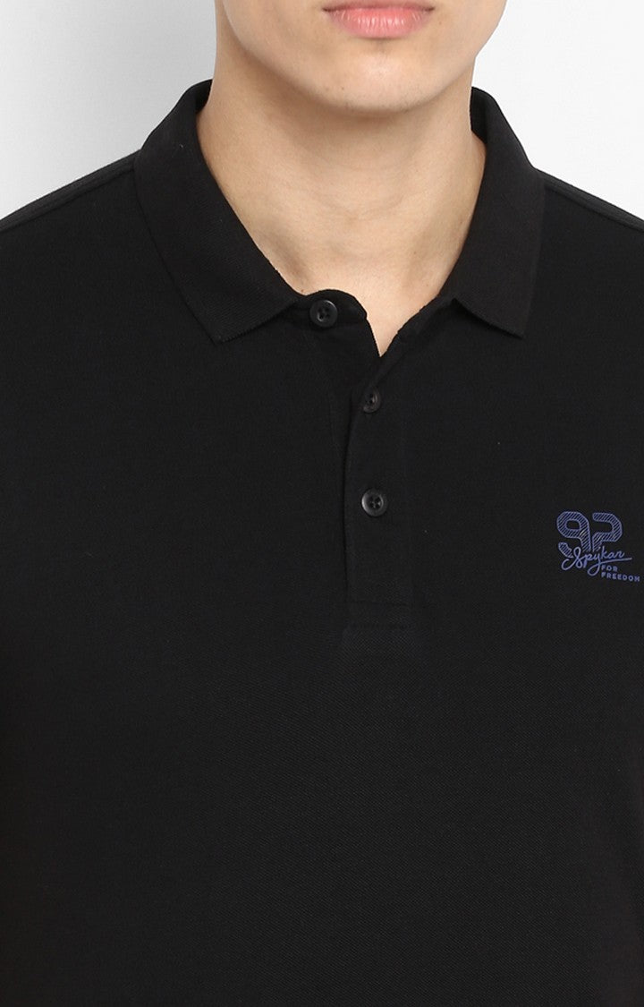 Spykar Black Solid Slim Fit Polos T-Shirt