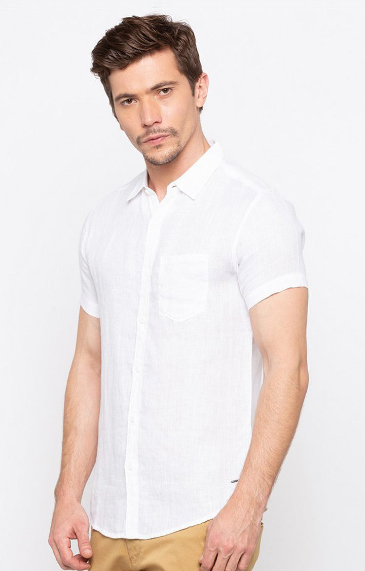 Spykar Men'S White Cotton Solid Casual Shirts