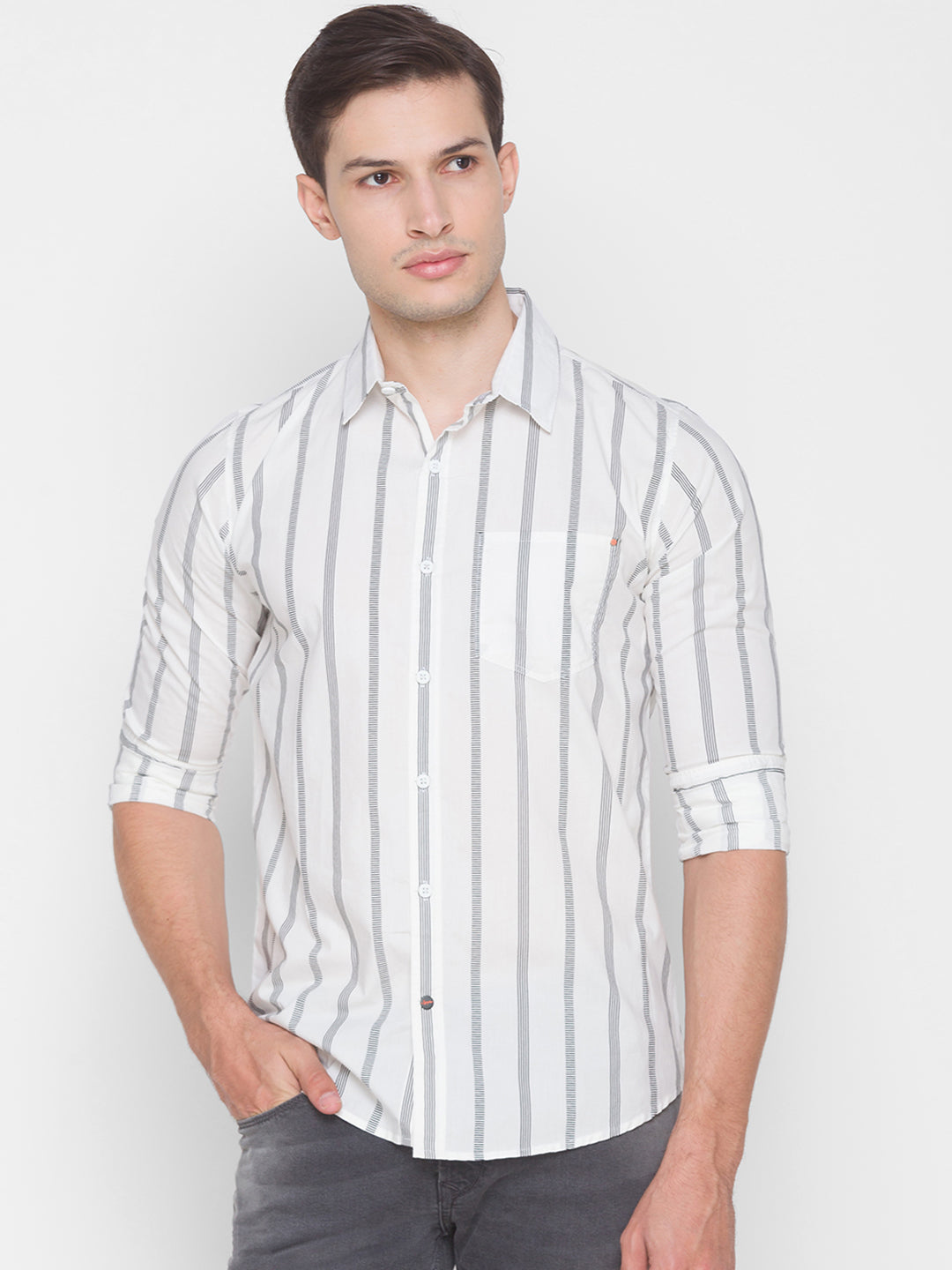 Spykar Slim Fit White Cotton Men Shirt