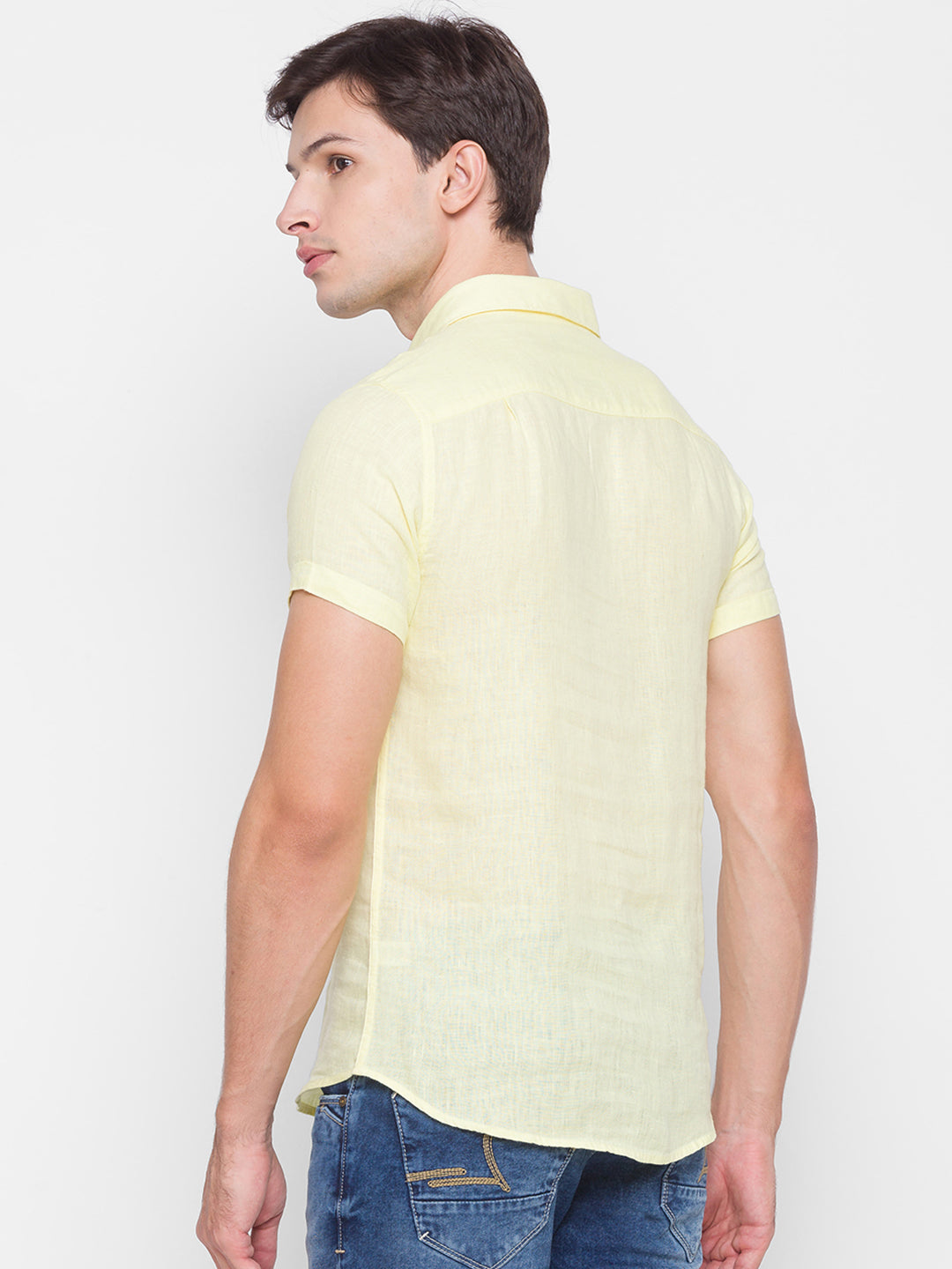 Spykar Slim Fit Yellow Cotton Men Shirt