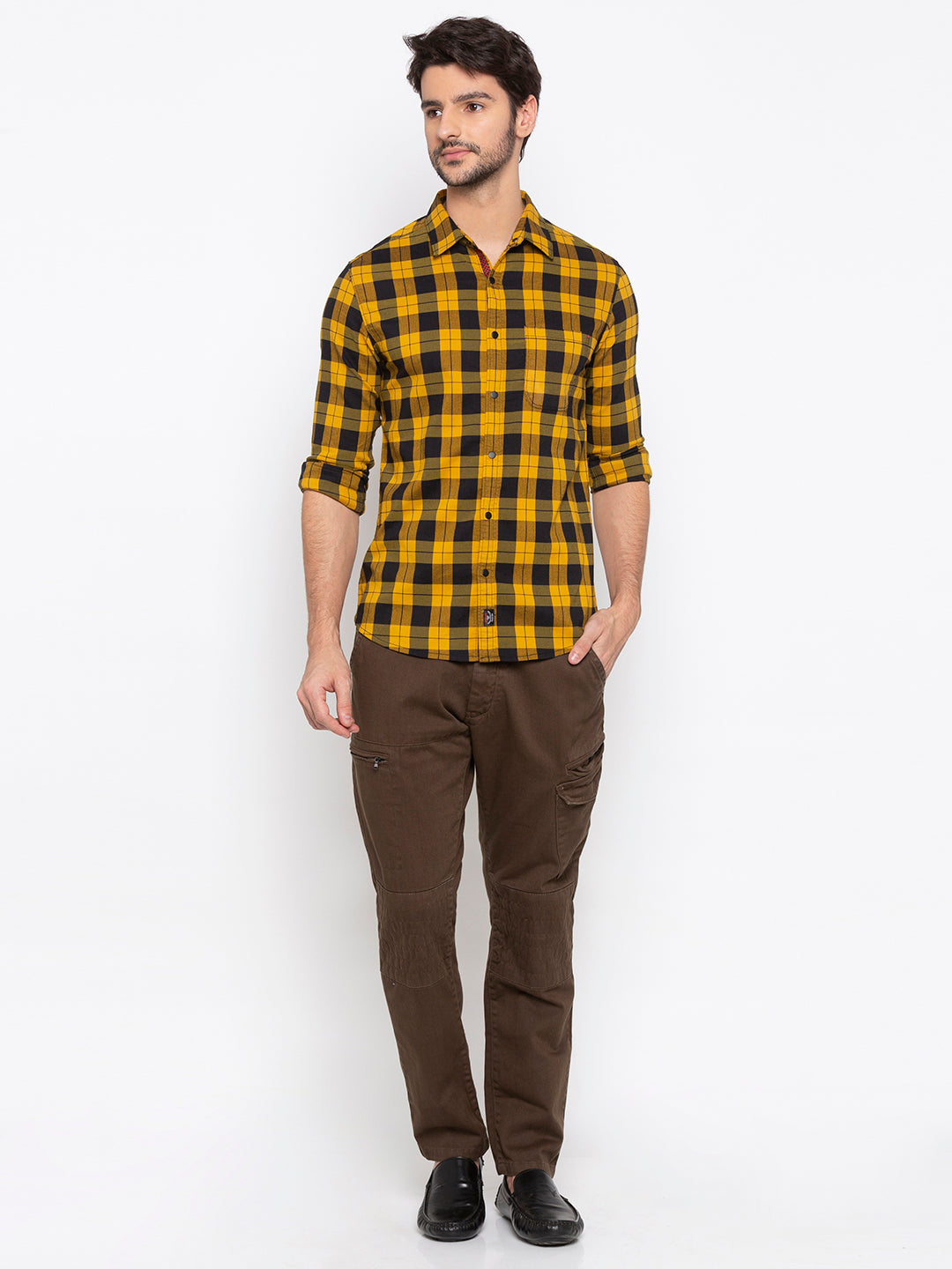 Spykar Men Mustard Polycotton Slim Fit Shirt