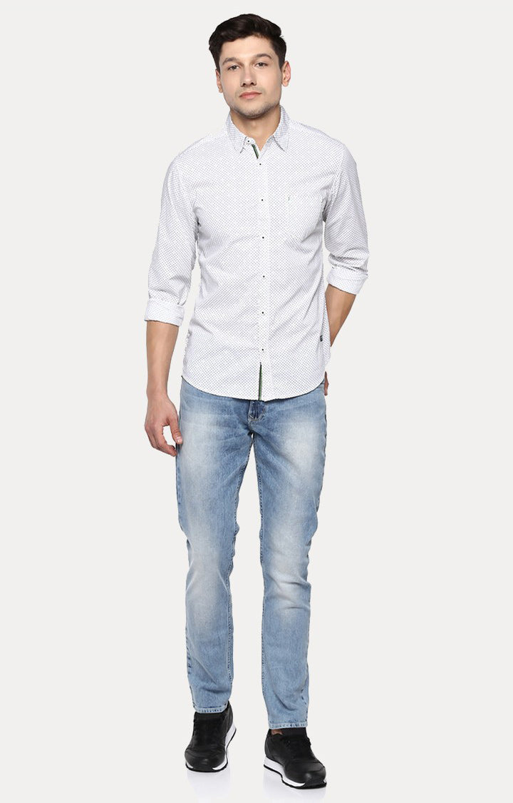 Spykar Men'S White Cotton Printed Casual Shirts