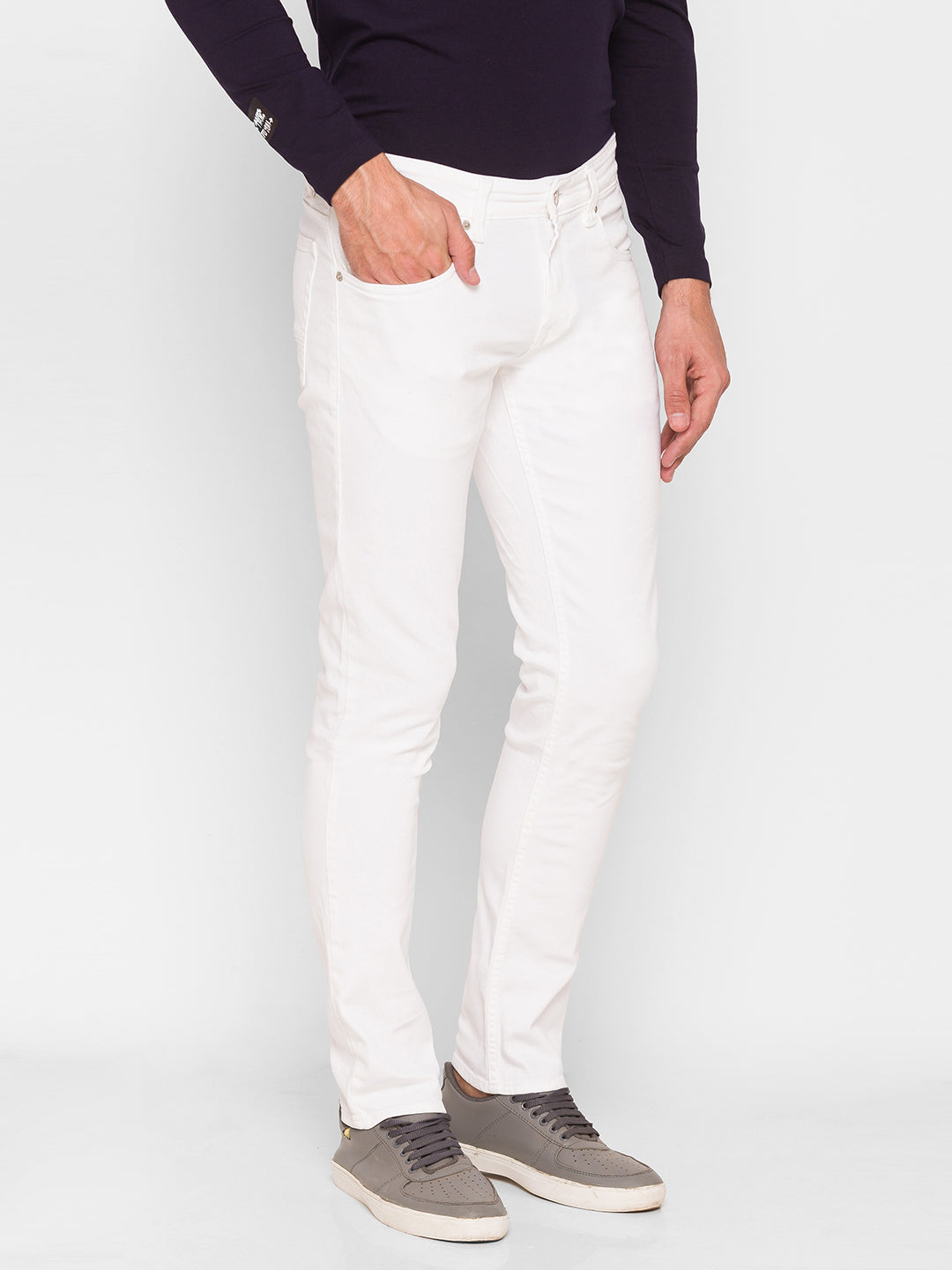 Spykar White Cotton Men Jeans (Skinny)