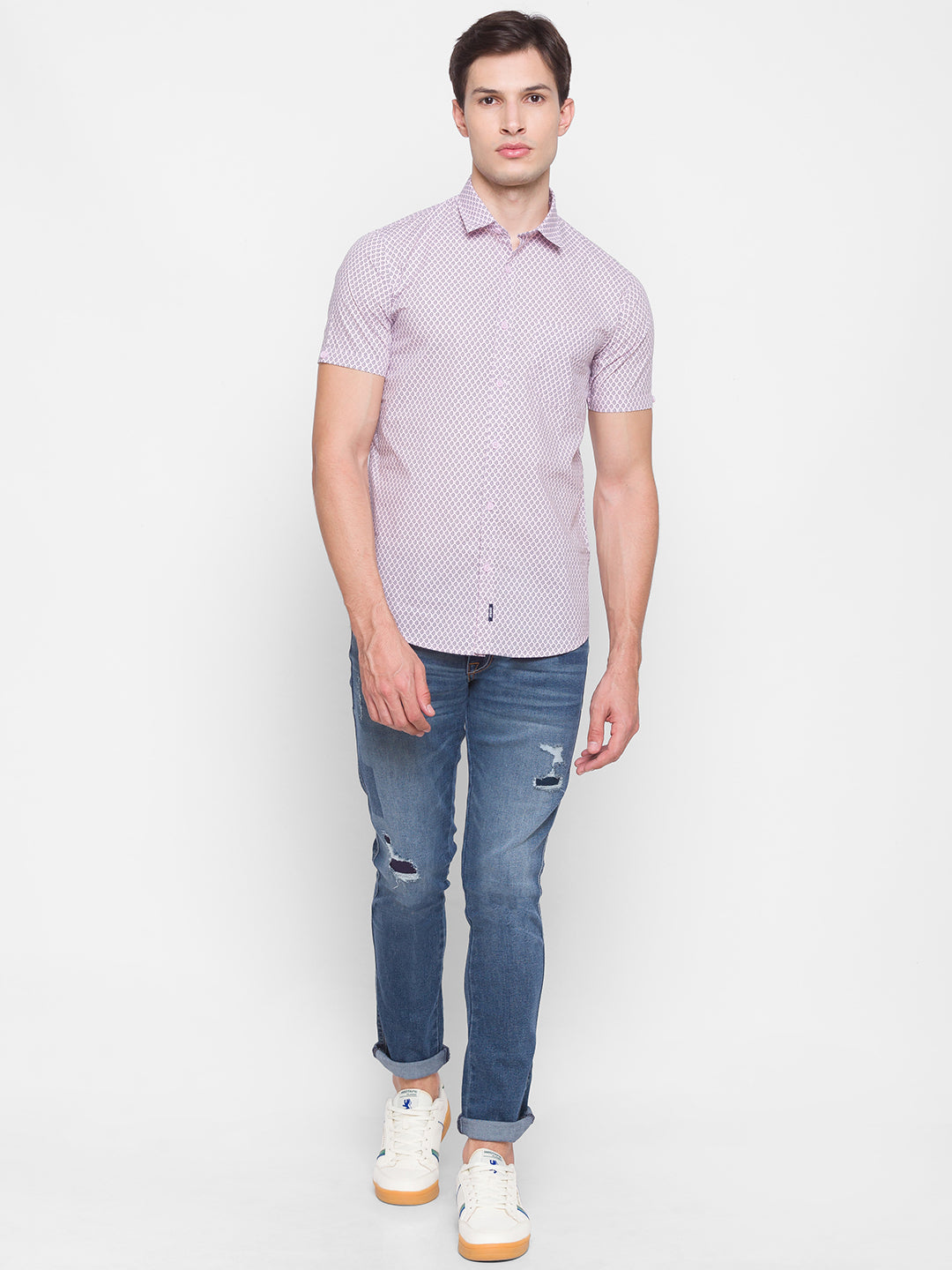 Spykar Slim Fit Pink Cotton Men Shirt