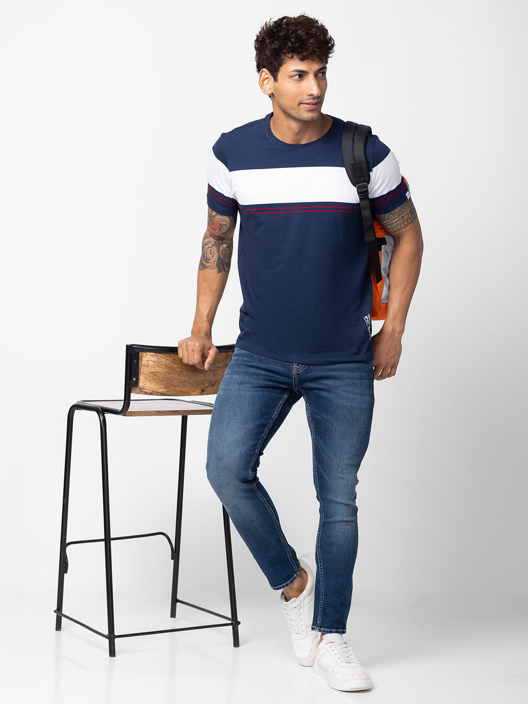 Spykar Men Navy Blue Cotton Regular Fit Half Sleeve Printed T-Shirt