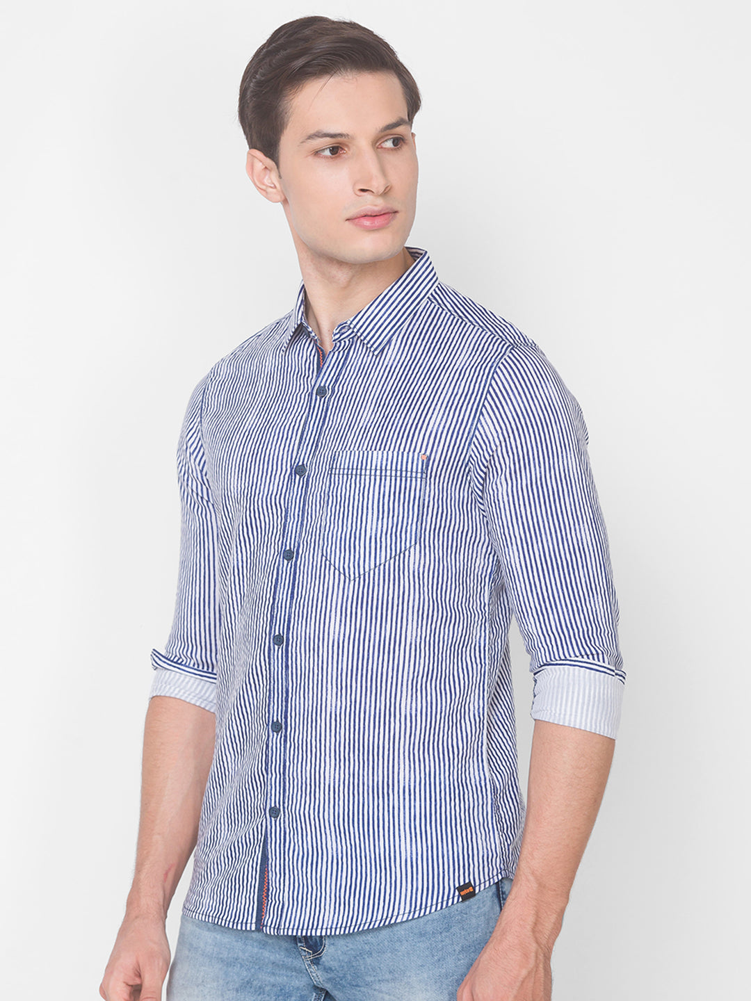 Spykar Slim Fit Blue Cotton Men Shirt